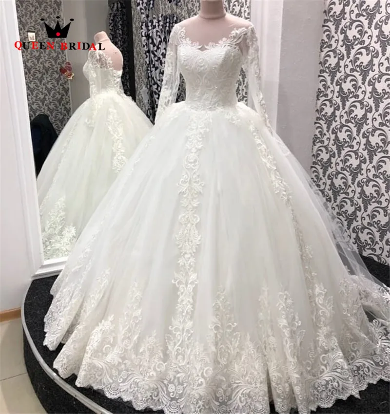 

Ball Gown Long Sleeve Wedding Dress Puffy Tulle Lace Beaded Appliques Luxury Elegant 2021 New Design Bridal Dress Customize JZ06