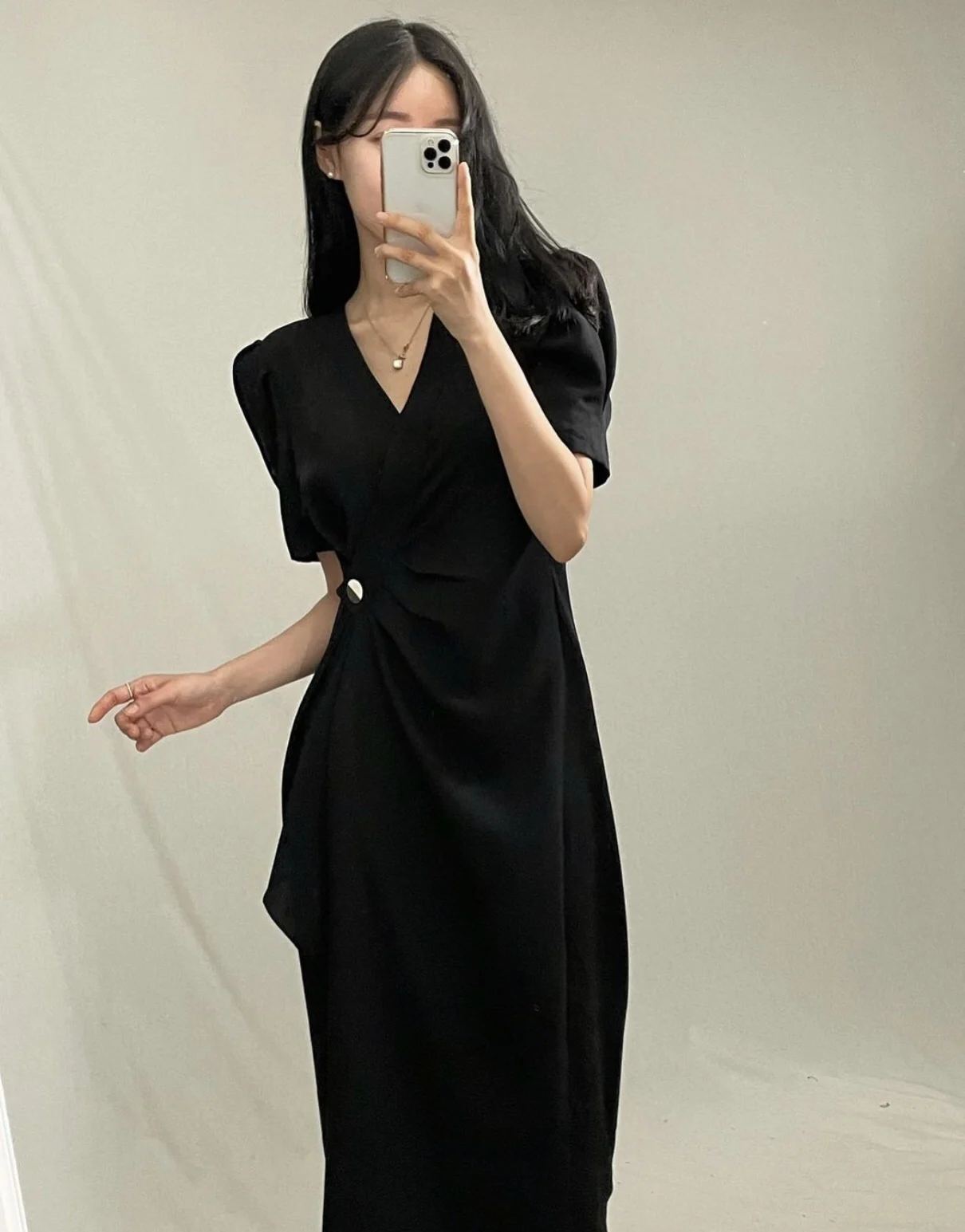 

2021 summer vintage puff sleeve French style ol dress women v-neck slim high waist long dress