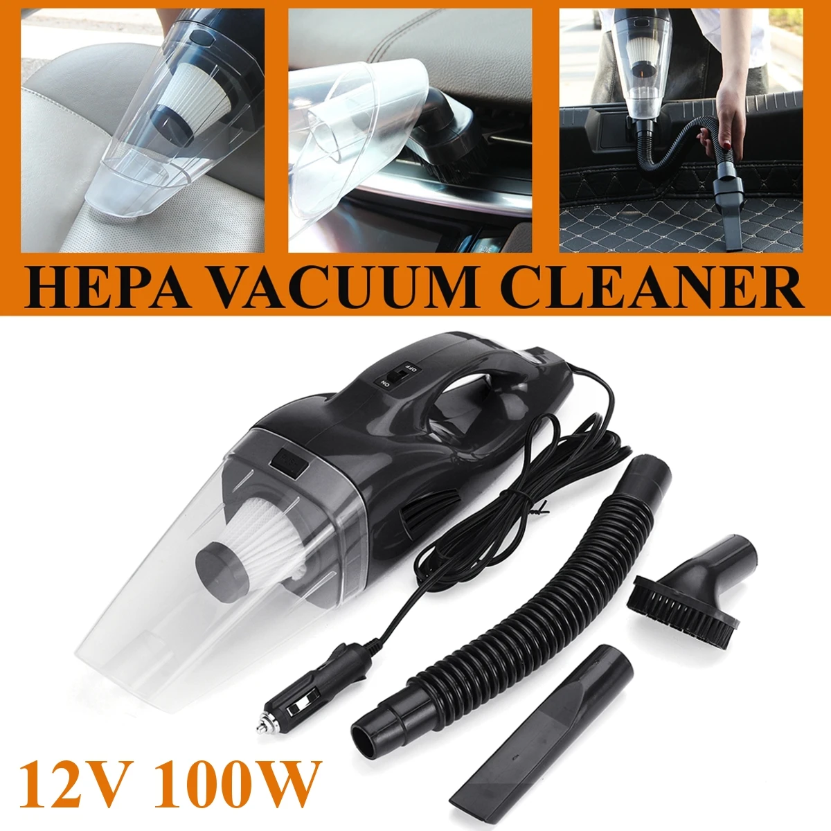 12V высокий всасывающий HEPA автомобильный Грузовик Пылесос 100W 120W Портативный