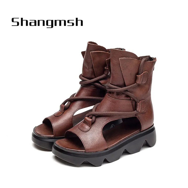 

Ladies Sandals Flat Women Platform Real Cow Leather Rome Gladiator Shoes Summer Female Flip Flop Zipper Casual Woman 2213