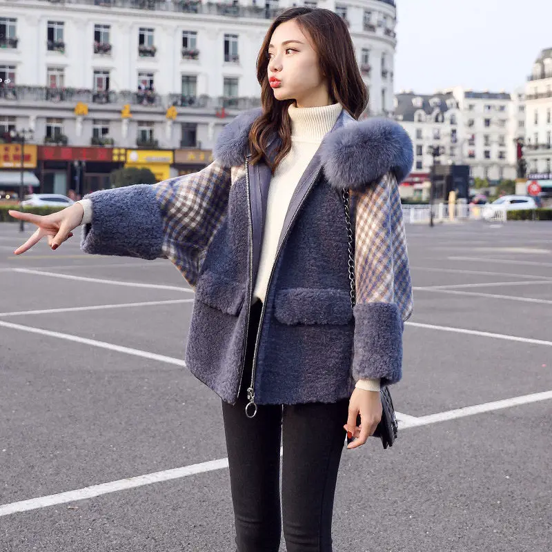 Женская парка с меховым капюшоном Повседневная теплая куртка из овечьей шерсти в