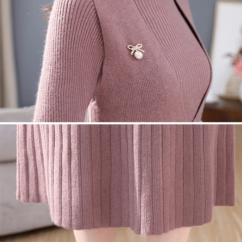 Женский офисный комплект из двух предметов элегантное вязаное платье-свитер с