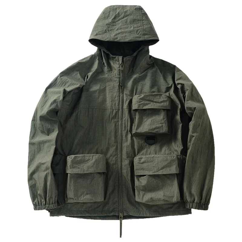 

MIMY New Men's Functional Wind Multi Pocket Hooded Work Jacket Outdoor Camping Riding Fishing Hoodies Climbing Fashion