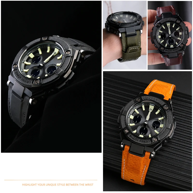 Мужской брезентовый кожаный ремешок для часов 26 мм Casio GST-B100 S130 W300GL 400G W330 GST-W120L s120