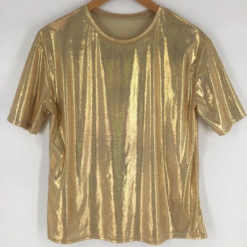 Женская Блестящая футболка с коротким рукавом стильная яркая шелковая в ретро