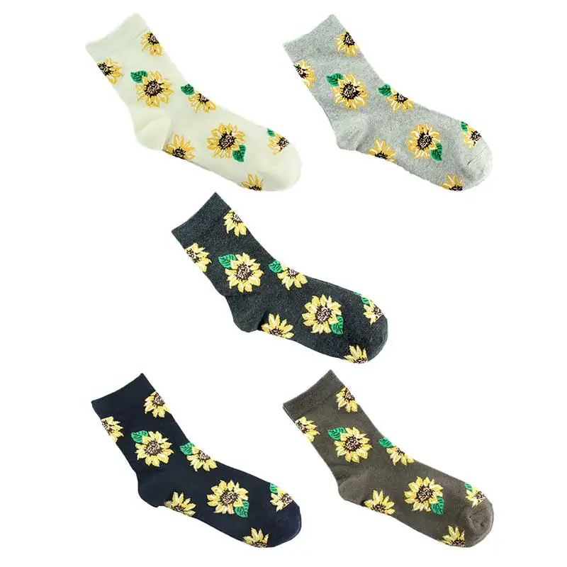 

Sunflower Korea Style Socks Women Colorful Cotton Casual Fashion Long Sock Floral Harajuku Female 2021 New Sock Cute Creative