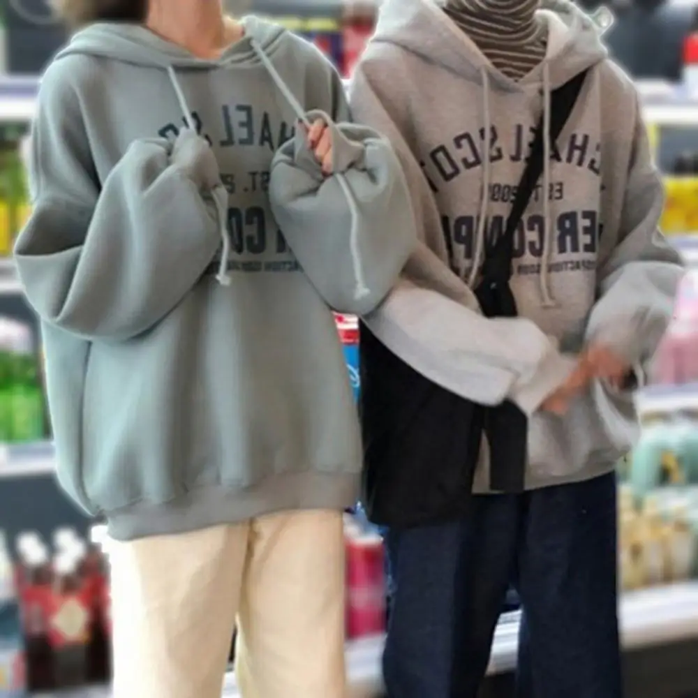 

Korean Style Autumn Winter Hoodies Women Hooded Long Sleeve Sweatshirt Letters Print Casual Trendy Tracksuit Pullover Tops