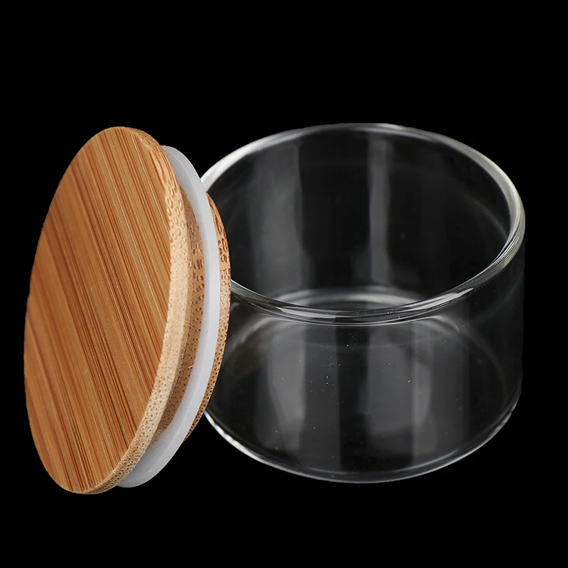 

1Pc Glass Dappen Dish Bowl Cup With Wood Lid Liquid Container Holder Bottle DIY Nail Art Tool