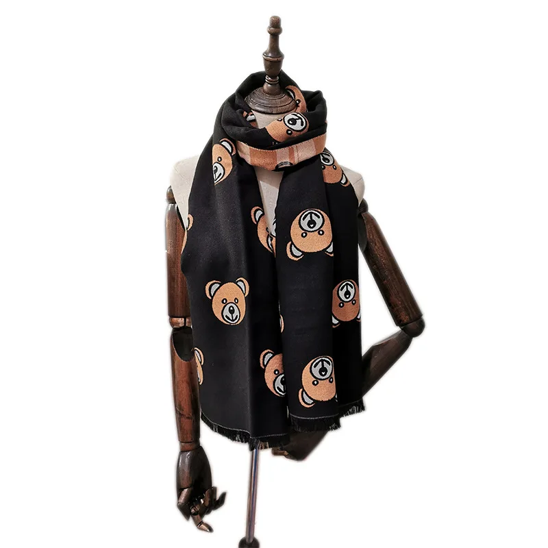 

2020 Cute Bear Head Winter Scarf Women Warm Foulard Solid Scarves Fashion Casual Scarfs Cashmere WJ34 200X70CM