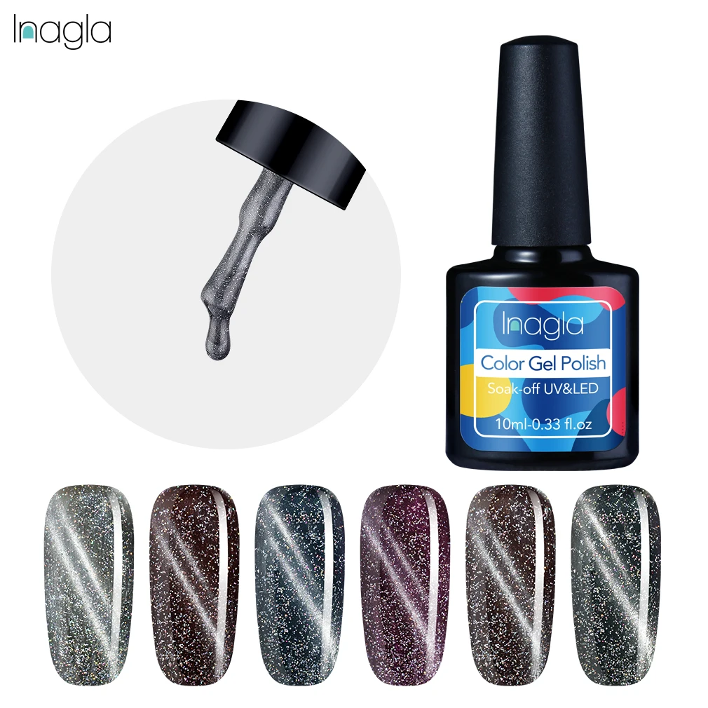 Inagla 10 мл Черный Алмазный Гель лак кошачий глаз SoCk Off Base Gel Top Coat для ногтей