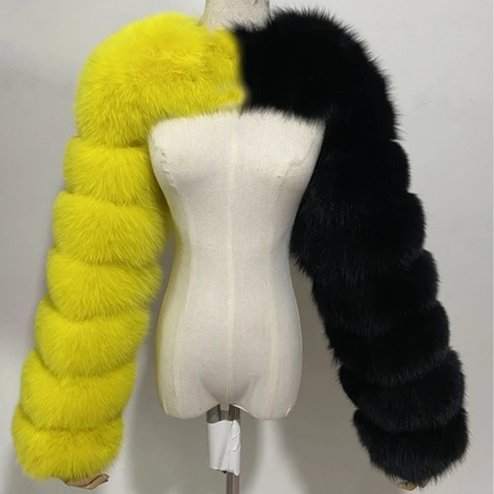 Женское зимнее пальто из искусственного лисьего меха с длинным рукавом | Женская