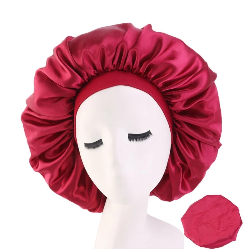 

1PCS Extra Large Print Hair Caps Satin Silky Bonnet Sleep Caps Premium Elastic Band For Women Solid Color Head Wrap