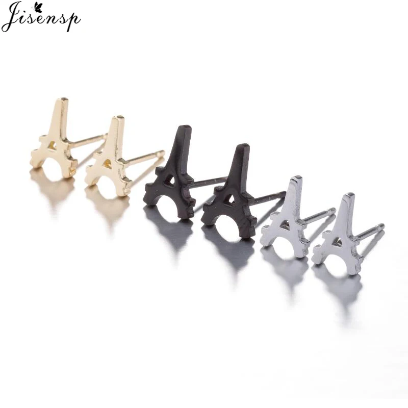 Серьги-гвоздики Jisensp из нержавеющей стали с изящной Эйфелевой башней уникальный