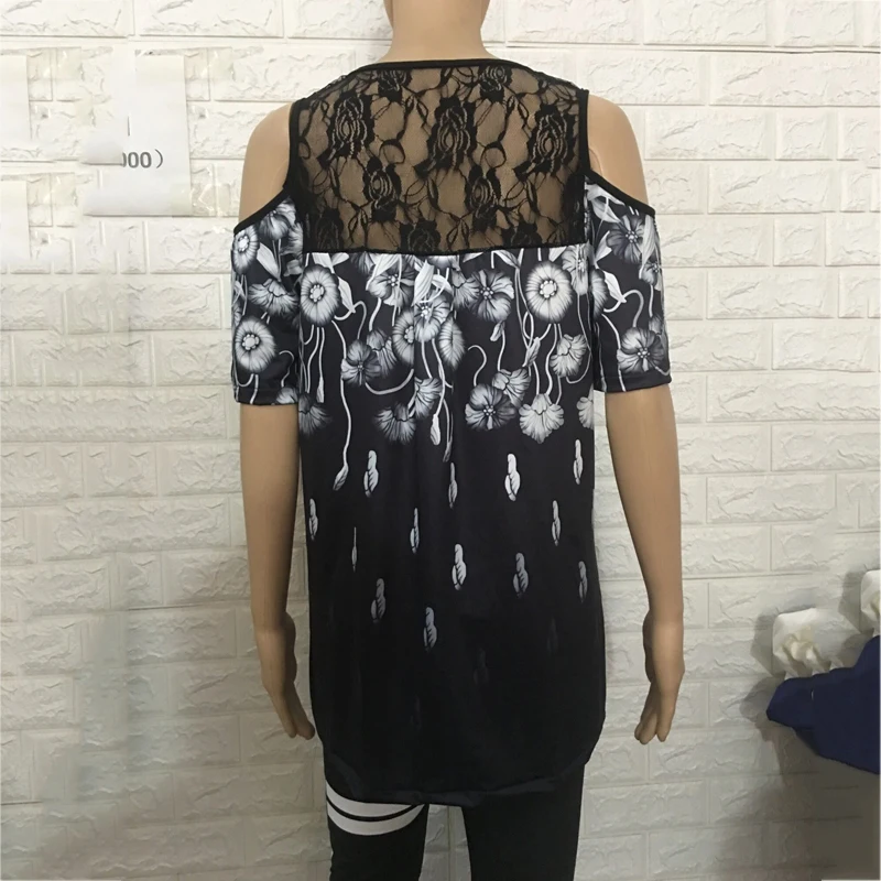 

Summer women's lace printed round neck short-sleeved loose casual T-shirt women's tops