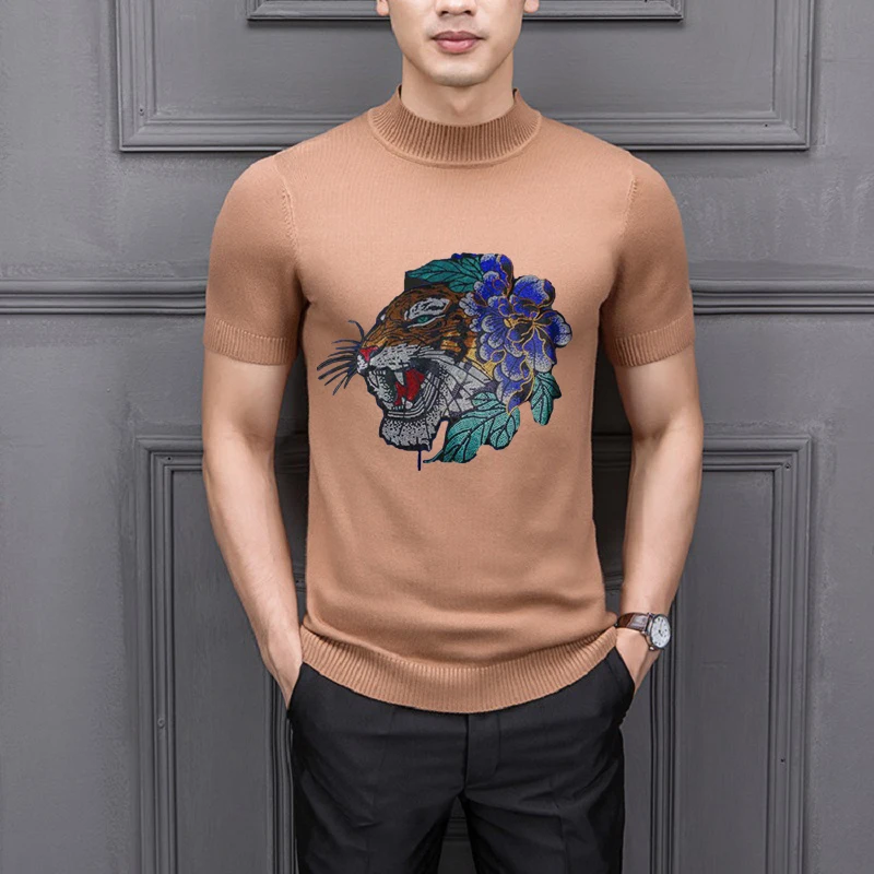 

Tiger Hot Diamond Style Men's T-Shirt Sweater Hip-Hop Warm Knit Pullover Oversized Tops Cashmere