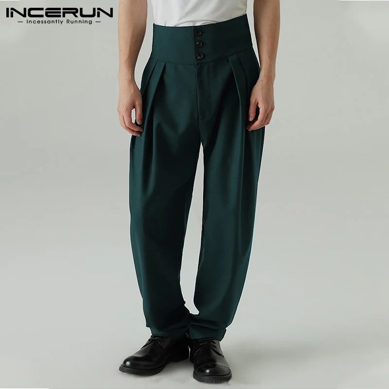 

Fashion Men Pants Joggers High Waist Button Solid Color Casual Trousers 2022 Pockets Streetwear Leisure Pantalon S-5XL INCERUN