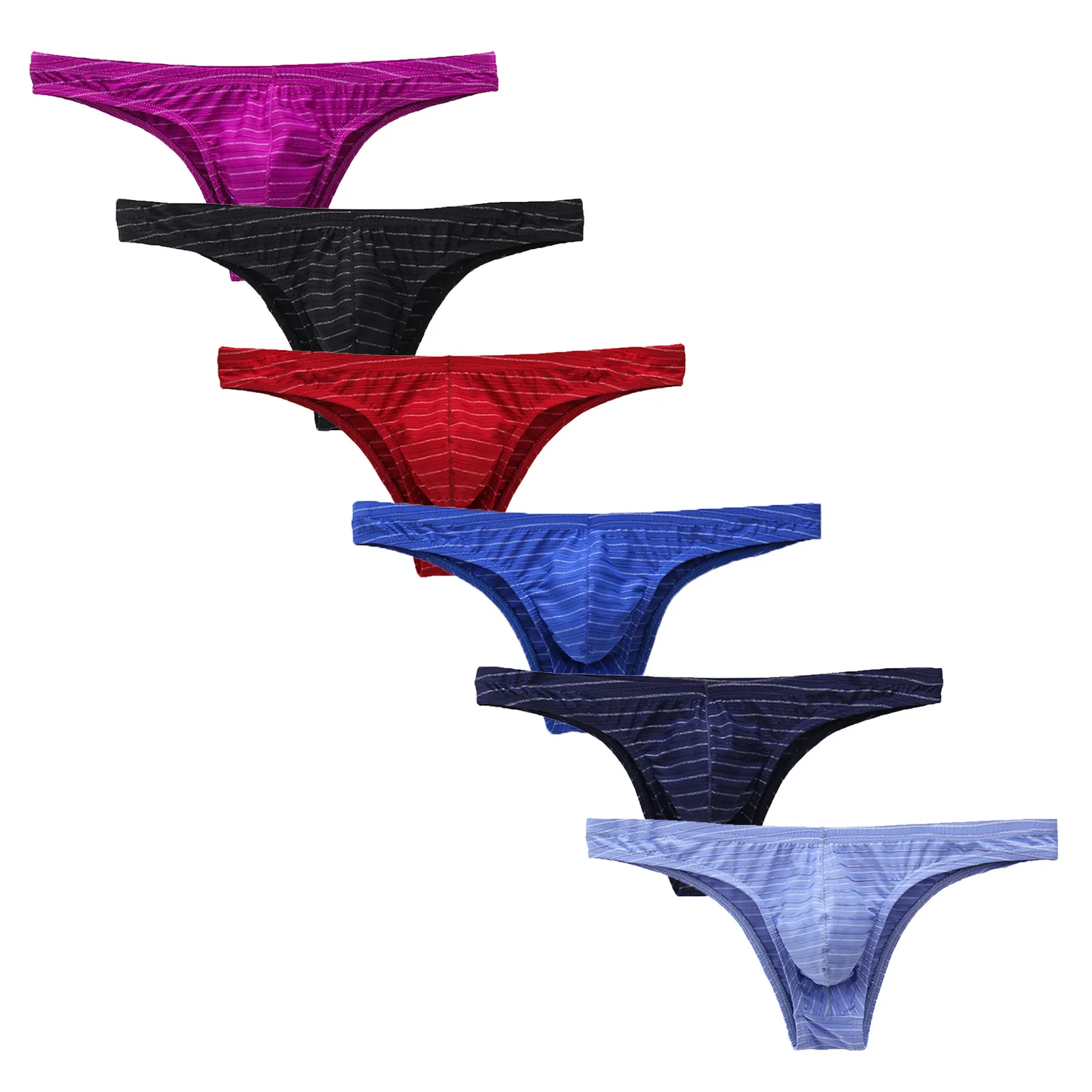 

6pc Men's Briefs Sexy Striped Print Low Waist Jockstrap Gay U Convex Breathable Underwear Male Panties Shorts Cuecas Masculinas#