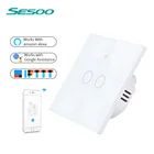 Умный сенсорный выключатель SESOO, европейский стандарт, Wi-Fi, с дистанционным управлением через приложение, настенный выключатель, 2 клавиши, 1 канал, для Alexa  Google Home