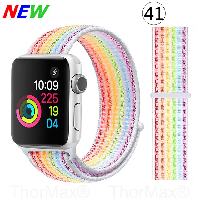 Ремешок для часов Apple Watch 4 серии 5 4 3 мягкий легкий дышащий нейлоновый спортивный ремешок 38 мм 42 мм 40 мм 44 мм Ремешки для наручных часов - Цвет ремешка: 41-Rainbow Streak