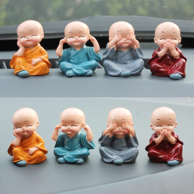 

4Pcs Lovely Resin Statues Monks Creative Crafts Home Decoration Auto Accessories 95AA