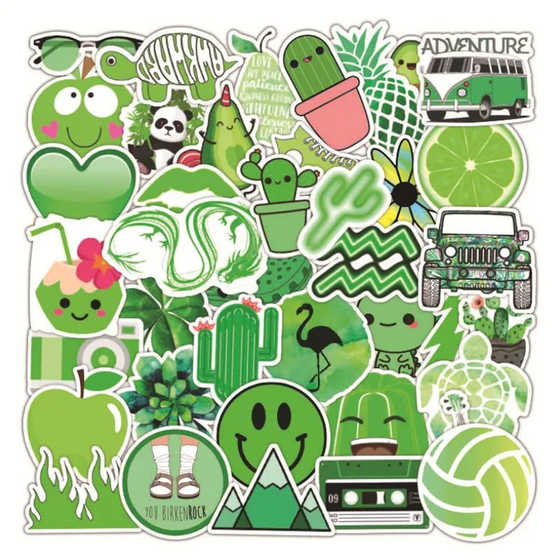 

10/30/50 PCS Green Small Fresh Cartoon Plant Graffiti Laptop Luggage Skateboard Guitar Waterproof Sticker Toy Wholesale