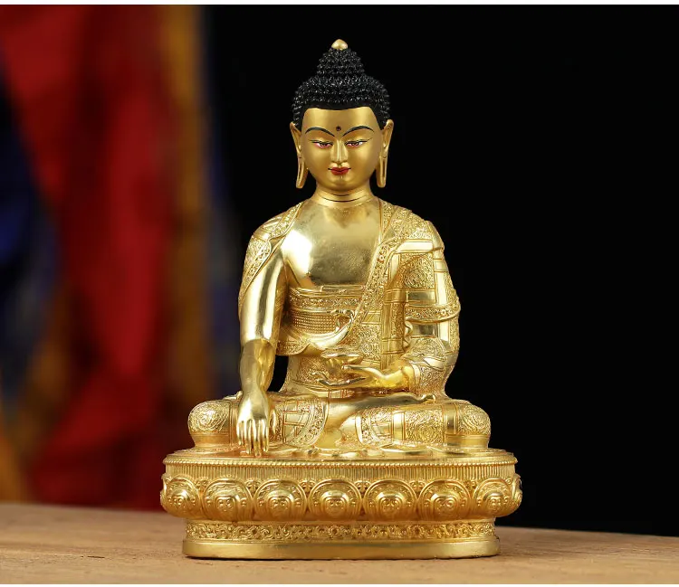 21 см большая Высококачественная позолоченная статуэтка Будды из латуни домашняя