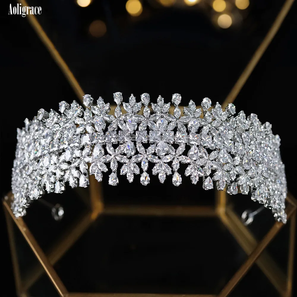 Western Full Cubic Zirconia CZ Crystal Zircon Queen Tiaras Wedding Pageant Princess Crowns for Women Hair Jewelry Accessories