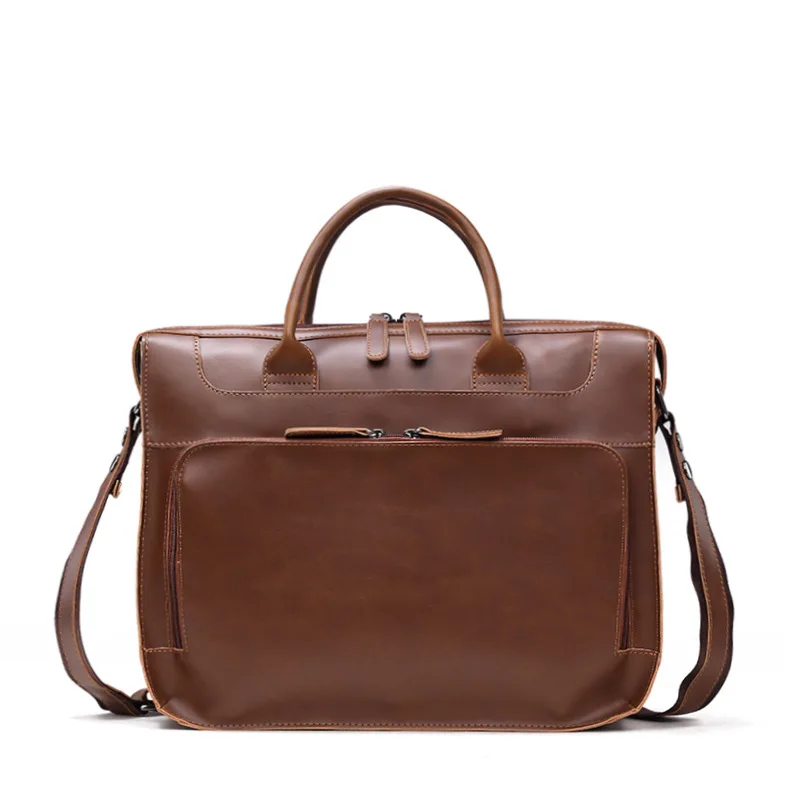 

Men Women Leather Shoulder Bag Large Capacity 14 Inch Laptop Briefcase Bags for Documents Messenger Bag Vintage Leather Business