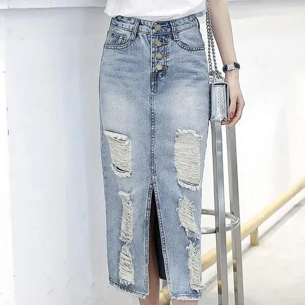 2020 Весна Лето Осень Женская длинная джинсовая юбка размера плюс макси юбки