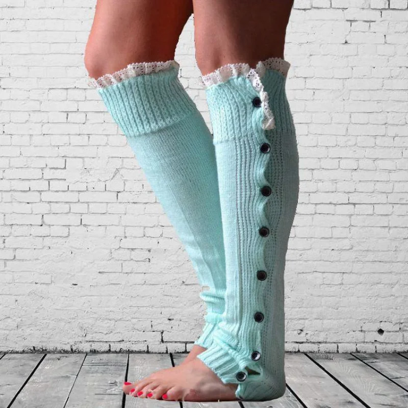 

Best-selling Women's Autumn and Winter Christmas New Flat Buttons Lace Warm Socks Boots Leg Warmers.