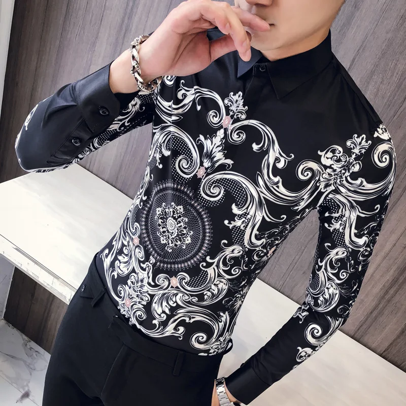 

2019 Новый черный рубашка Для мужчин Slim Fit с длинным рукавом Camisa Masculina Chemise Homme социальных Для мужчин клуб выпускного вечера брендовая смокинг р...