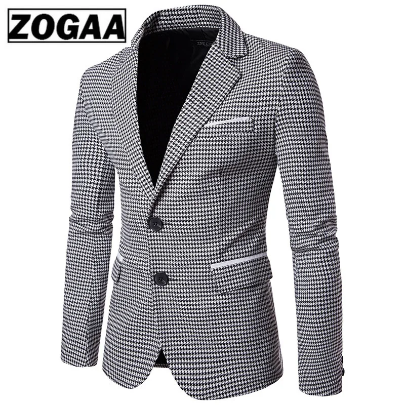 Plaid Blazer Men 2019 Houndstooth Mens Blazers Single Breasted Casual Slim Fit Suit Jacket Winter Hombre | Мужская одежда