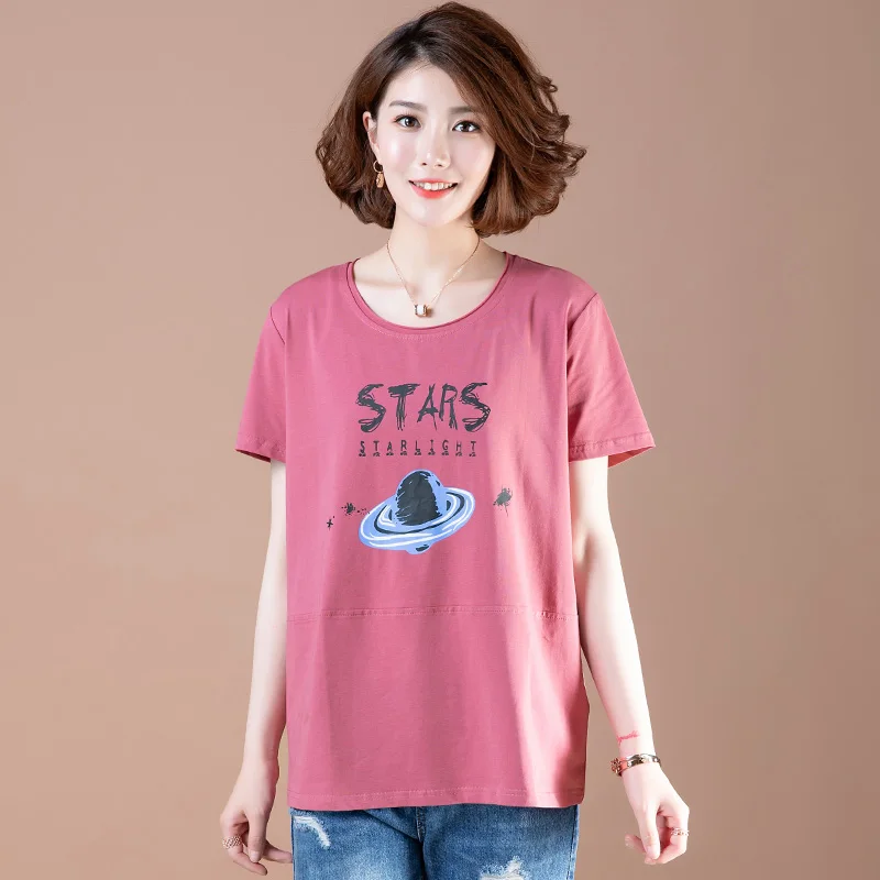 Добавить жира размера плюс хлопковая Футболка женская подвеска Xia хлопок