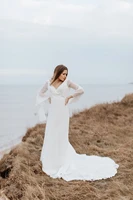 long flare sleeve mermaid wedding dresses 2021 sheer v neck sandy beach chiffon back bridal gown vestido de novia robe de mari%c3%a9e