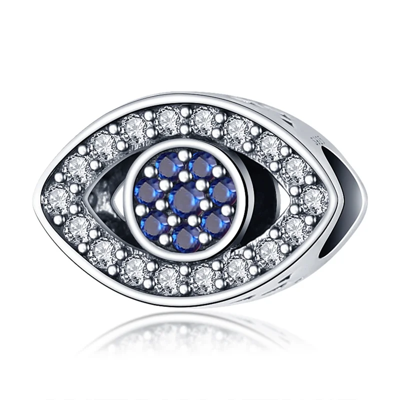 

100% Real 925 Sterling Silver Diamond-studded Blue Eye Fit Original 3mm Bracelet&Bangle Making Fashion DIY Jewelry For Women