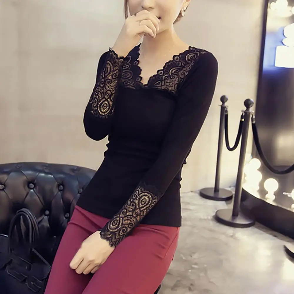 Женская кружевная блузка с длинным рукавом элегантная приталенная круглым