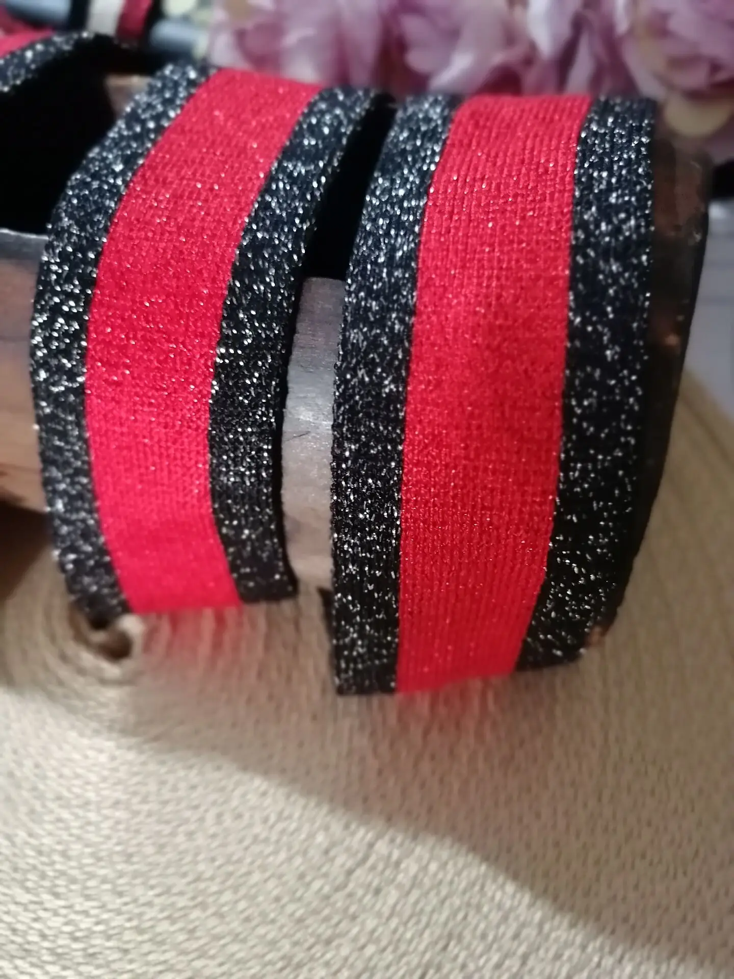 5 м/лот 35 мм серебристо-красная черная полоса лента манжеты смещенная Шелковое