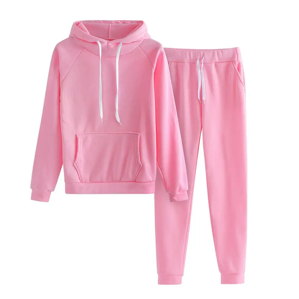 Female Hoodies Tracksuit Suits 2020 Women Sports Suit Solid Color Sweatshirt and pant Sport Two-piece Set |