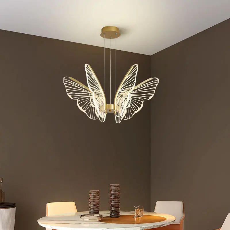 

Nordic Simple Modern Butterfly LED Pendant Lamp Living Room Bedroom Kitchen Creative Golden Transparent Acrylic Wing Chandelie