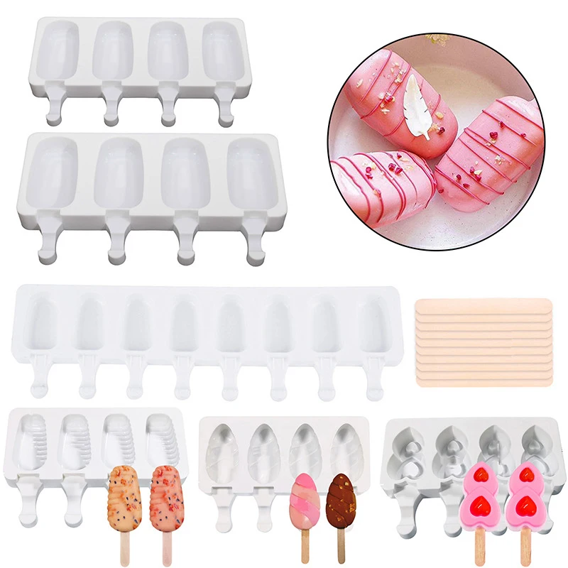 

DIY Ice Creams Mold 4 Cell Lolly Maker Ice Stick Mould Mousse Cake Mold Summer Home-Made Popsicle Molds Silicone Ice-Lolly Mould