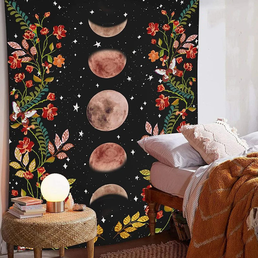 

Night Moon Mandala Tapestry Black Moon Tapestry Wall Hanging Gossip Tapestries Hippie Wall Rugs Dorm Blanket Ramadan Decor