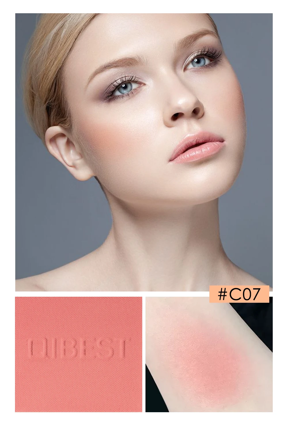 QIBEST Blush Peach Pallete 8 Colors Face Mineral Pigment Cheek Blusher Powder Cosmetic Professional Contour Shadow Blush Palette