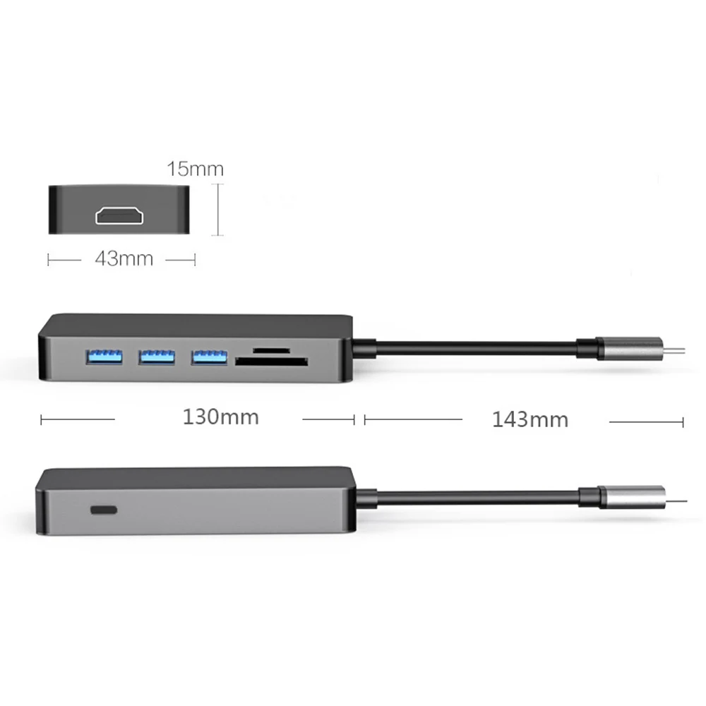 

7 In 1 Type C Hub Aluminum Alloy Splitter USB C to USB3.0 4K HDMI-Compatible PD SD/TF Converter Hub for Laptop Phone