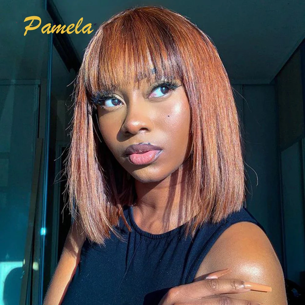 

Короткие парики из человеческих волос Ginger Bob для женщин, парик светлый прямой с тупым отрезанным Бобом, цветной парик с предварительно выщип...