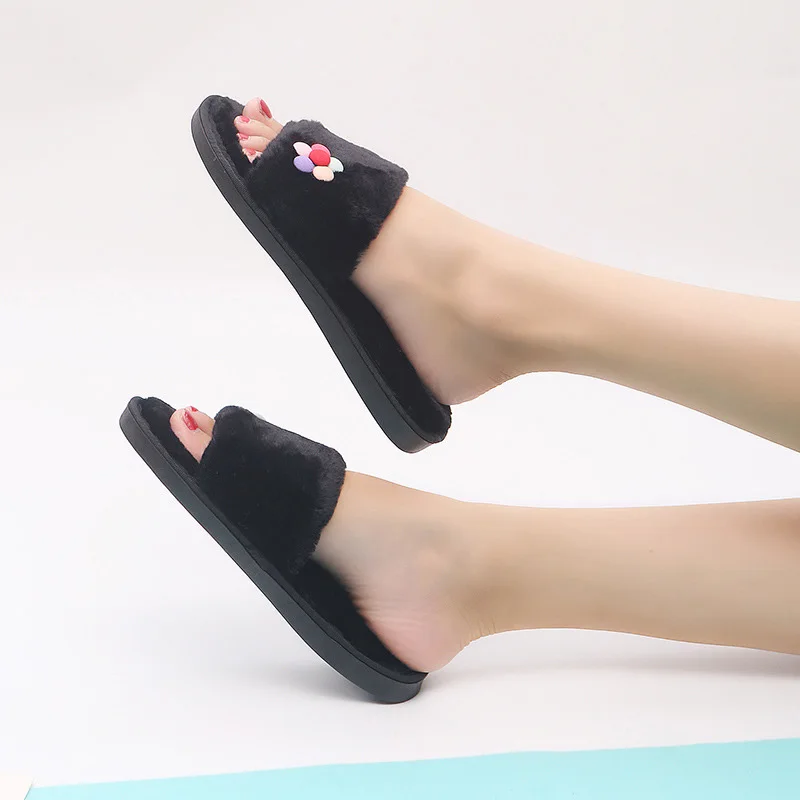 

High Quality Women Slippers Solid Flat Indoor Shoes Winter Plush Warm Home Slippers