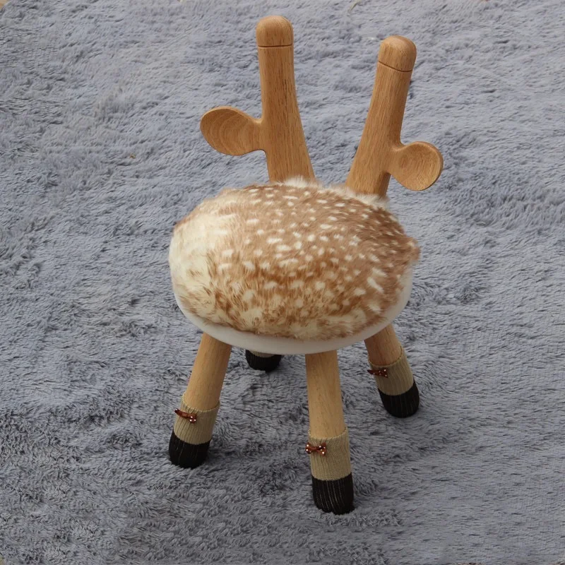 Wood Cartoon Animal Backrest Learning Web Celebrity Lovely Bench Household Solid Children Table And Chair Round Low Stool | Мебель