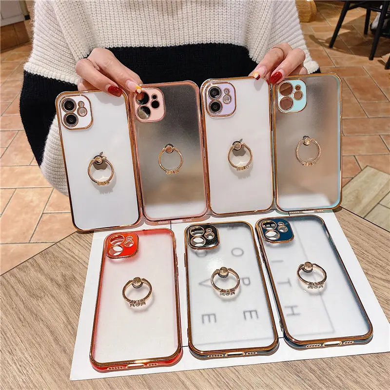 

Plating Transparent TPU Soft Silicone With Ring Phone Case For Apple iPhone 12 Mini 11 Pro Max 7 8 Plus X XS Max XR SE2020 Cover