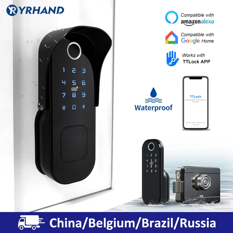 Serratura della porta dell'impronta digitale cancello esterno impermeabile Bluetooth TT Lock Wifi Passcode IC Card Keyless Enter Electronic Lock