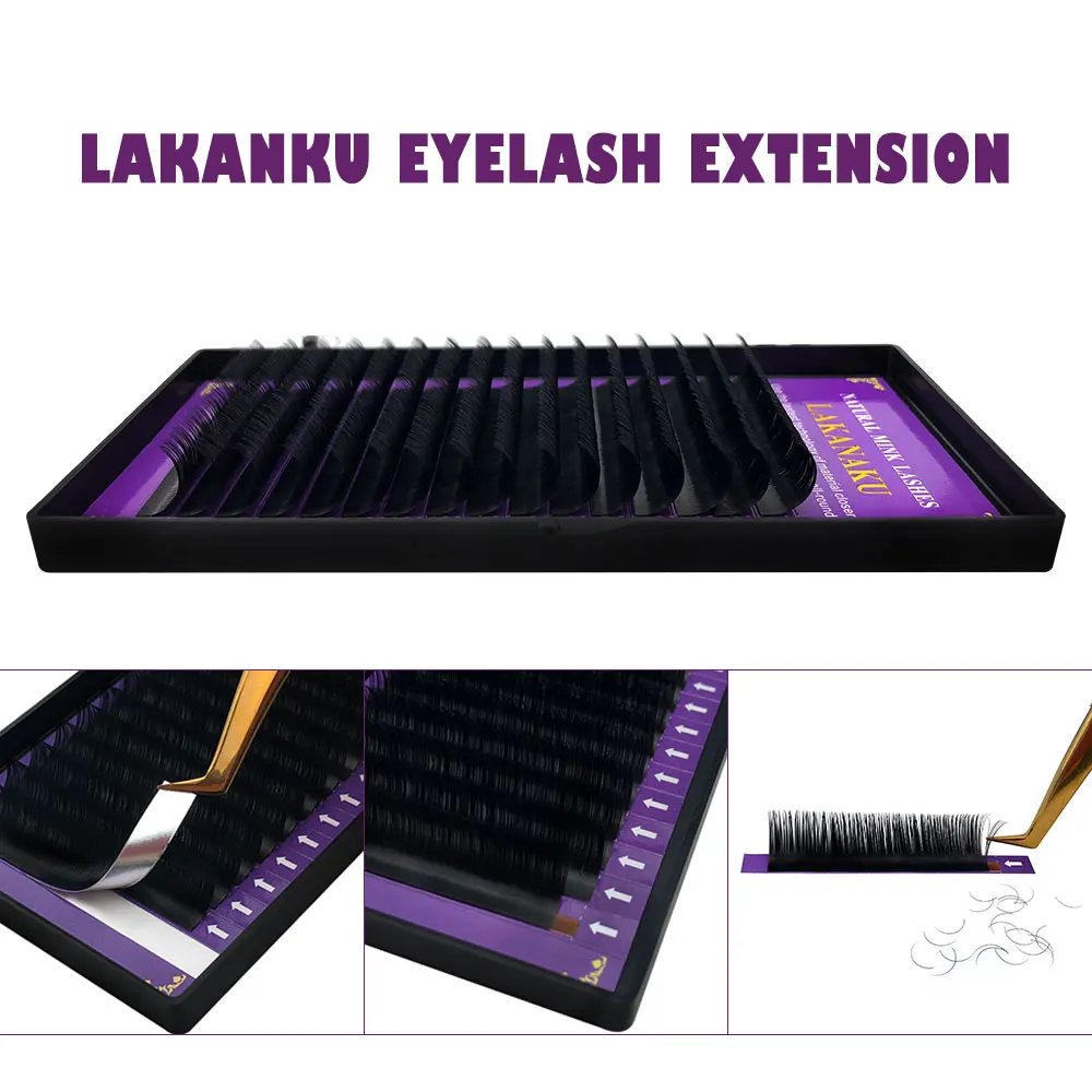 LAKANAKU 16rows/case C/D/CC curl soft synthetic individual mink false eyelashes lashes extension free shipping | Красота и здоровье