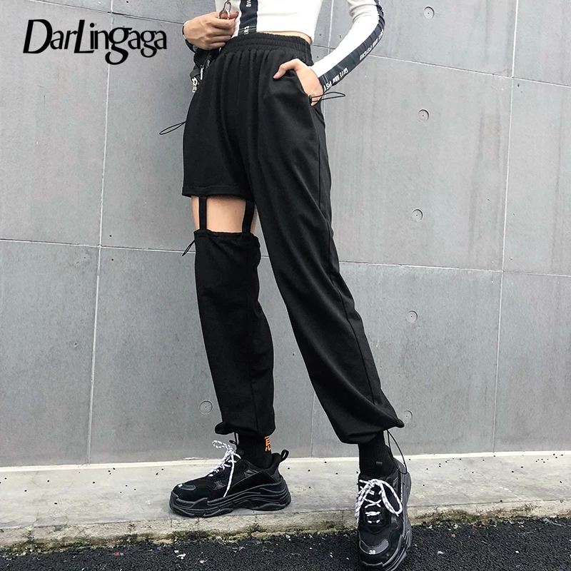 Darlingaga повседневные Харадзюку черные дамские шаровары тренировочные брюки